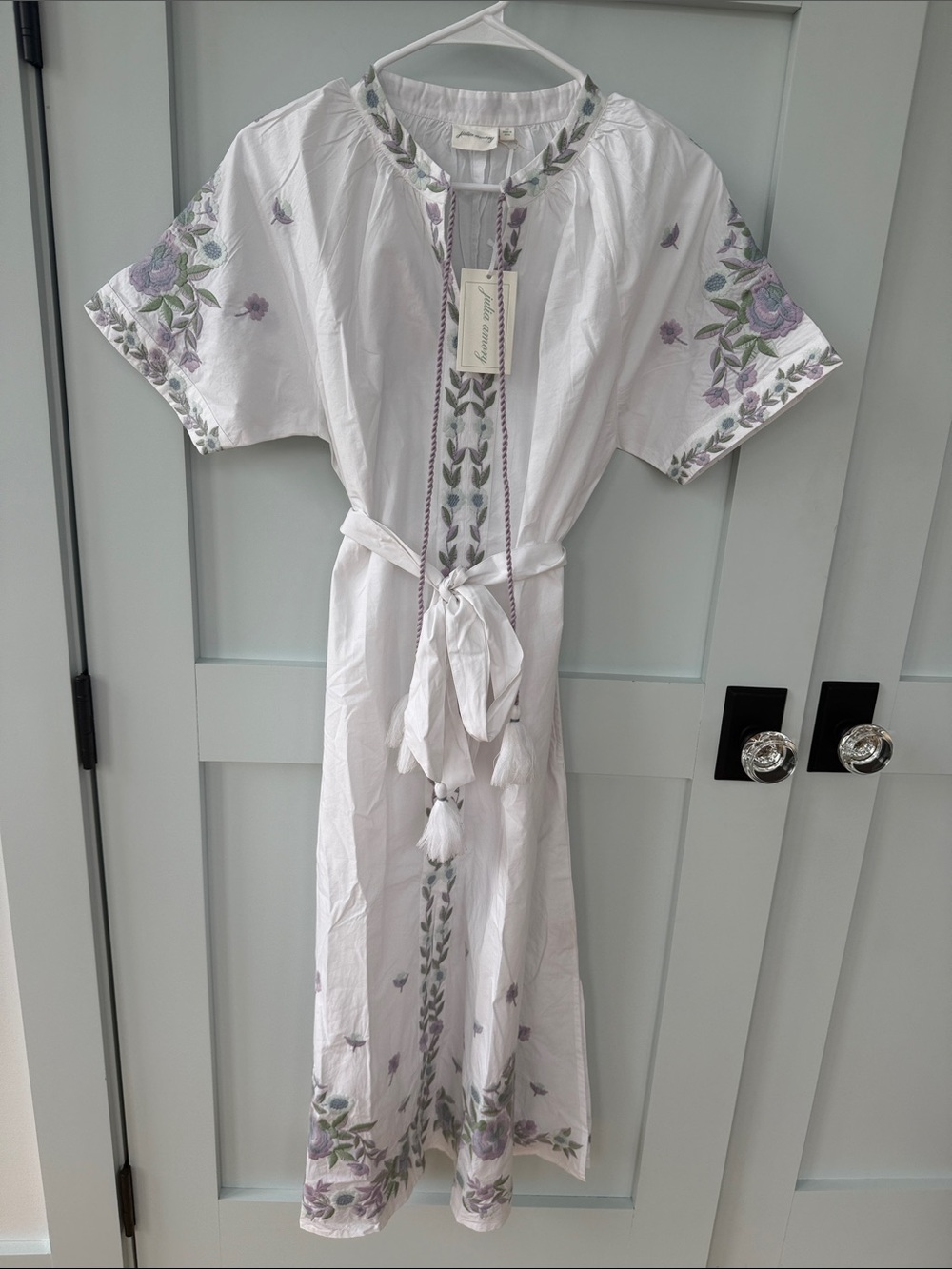 New NWT Julia Amory x AERIN Dress Embroidered Floral Caftan Tunic Midi Dress - Picture 9 of 13